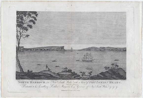 Title: North Harbour, in New South Wales, with a View of Port Jackson Heads. Taken from Belmont. | Date: 1812 | Technique: engraving, printed in black ink, from one copper plate
