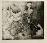 Artist: b'SHEARER, Mitzi' | Title: b'Double image' | Date: 1980 | Technique: b'etching, printed in black ink, from one  plate'