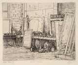 Artist: b'Dickson, Clive.' | Title: b'Studio - Pahran' | Date: 1985 | Technique: b'etching, printed in black ink, from one plate'