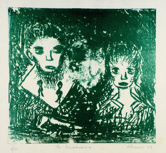 Artist: b'SHEARER, Mitzi' | Title: b'The musicians' | Date: 1979 | Technique: b'lithograph, printed in green ink, from one stone [or plate]'
