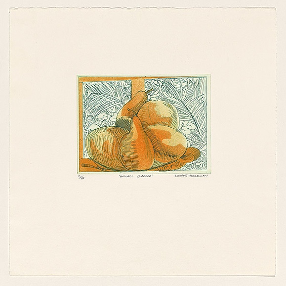 Artist: b'Blackman, Charles.' | Title: b'Avocado garden.' | Date: (1977) | Technique: b'etching and aquatint, printed in colour, from multiple plates'