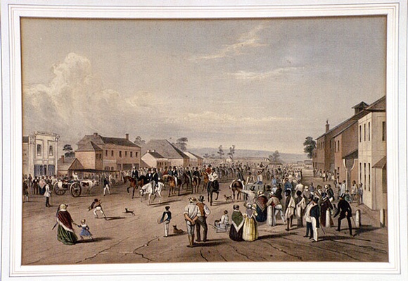 Title: b'The departure of Captain Sturt' | Date: 1846-47 | Technique: b'lithograph, printed in colour, from multiple stones; varnish highlights by brush'