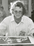 Artist: b'Heath, Gregory.' | Title: b'Portrait of Trish Bridges, Australian printmaker, 1989' | Date: 1989