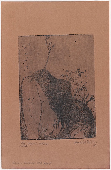 Artist: b'Hodgkinson, Frank.' | Title: b'Figure in a landscape' | Date: 1971 | Technique: b'softground-etching'