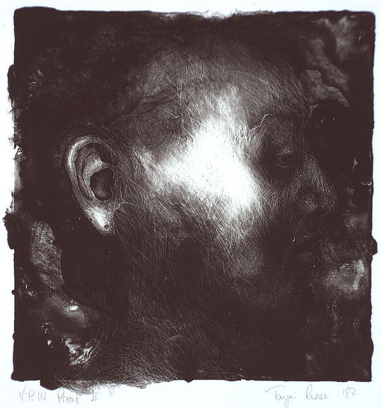 Artist: b'RIESE, Tanja' | Title: b'not titled [profile of a figure - head]' | Date: 1987 | Technique: b'lithograph, printed in black ink, from one stone'