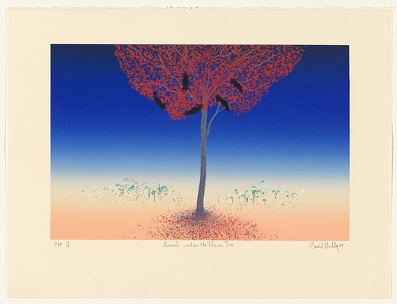 Artist: b'Hadley, Basil.' | Title: b'Lunch under the flame tree.' | Date: 1989 | Technique: b'screenprint, printed in colour, from seven stencils'