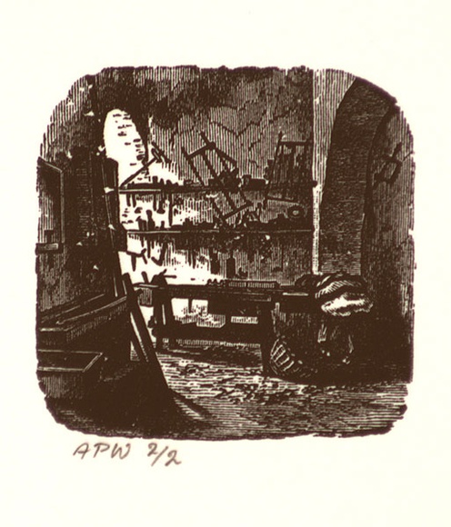 Artist: Stockfeld, R.H. | Title: not titled [interior of wood work shed] | Date: c.1935 | Technique: engraving, printed in black ink, from one copper plate