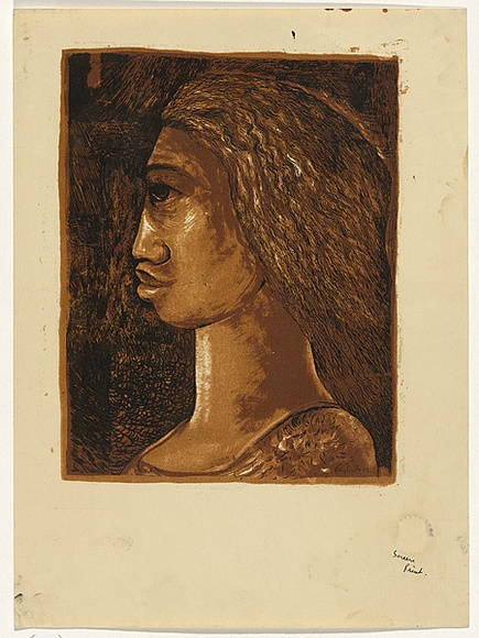 Artist: b'Crooke, Ray.' | Title: b'(Head of an Islander).' | Date: 1957 | Technique: b'screenprint, printed in colour, from multiple stencils'