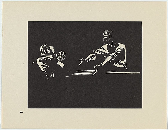 Artist: b'Counihan, Noel.' | Title: b'The magistrate.' | Date: 1954 | Technique: b'linocut, printed in black ink, from one block'