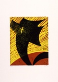 Artist: b'Nolan, Rose.' | Title: b'Abstract with cross.' | Date: 1992 | Technique: b'linocut, printed in colour, from three blocks'