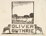 Artist: b'Derham, Frances.' | Title: b'Bookplate: Oliver Guthrie.' | Date: (1927) | Technique: b'linocut, printed in black ink, from one block'