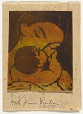 Artist: b'Bell, George..' | Title: b'(Mother and child).' | Technique: b'linocut, printed in colour, from two blocks'