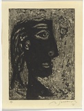 Artist: SELLBACH, Udo | Title: (Head) | Date: 1961 | Technique: etching, aquatint, foul biting printed in black ink, from one  plate with plate-tone
