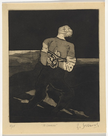 Artist: b'SELLBACH, Udo' | Title: b'To chain' | Date: 1965-66 | Technique: b'etching and aquatint, printed in black ink, from one plate'