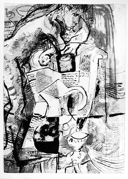 Artist: b'Gallery A Print Workshop [Melbourne].' | Title: b'Unidentifited over printed image [verso]' | Date: 1965 | Technique: b'lithograph, printed in black ink, from one plate'