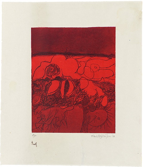 Artist: b'Hodgkinson, Frank.' | Title: b'not titled' | Date: 1971 | Technique: b'etching and oil viscosity process printed in red and purple inks from multiple plates'