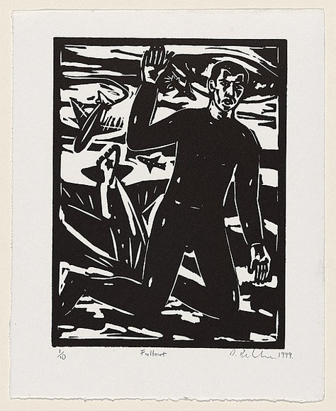 Title: b'Fallout.' | Date: 1999 | Technique: b'linocut, printed in black ink, from one block'