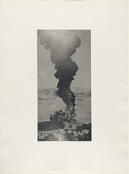 Artist: b'MADDOCK, Bea' | Title: b'War smoke' | Date: 1976 | Technique: b'photo-etching,aquatint and stipple, printed in black ink, from one plate'