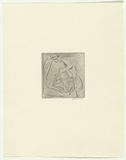 Artist: b'BOYD, Arthur' | Title: b'Head, dog, moth and quarter moon' | Date: c.1985 | Technique: b'drypoint, printed in black ink, from one plate' | Copyright: b'Reproduced with permission of Bundanon Trust'