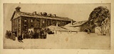Artist: LINDSAY, Lionel | Title: Old Barracks, Hyde Park | Date: 1912 | Technique: etching and foul biting, printed in brown ink with plate-tone, from one plate | Copyright: Courtesy of the National Library of Australia