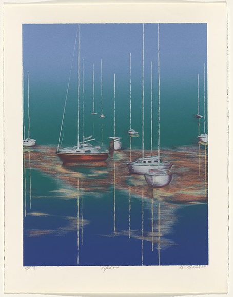 Artist: b'Harbeck, Ron.' | Title: b'Reflections.' | Date: 1989 | Technique: b'screenprint, printed in colour, from six stencils'