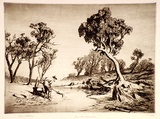 Artist: b'LINDSAY, Lionel' | Title: b'The old fossicker' | Date: 1923 | Technique: b'drypoint, printed in bronw ink with plate-tone, from one plate' | Copyright: b'Courtesy of the National Library of Australia'