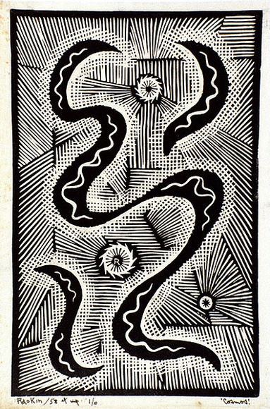 Artist: b'Hawkins, Weaver.' | Title: b'Cosmos' | Date: 1958 | Technique: b'linocut, printed in black ink, from one block' | Copyright: b'The Estate of H.F Weaver Hawkins'