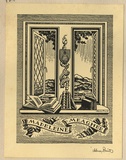 Artist: b'FEINT, Adrian' | Title: b'Bookplate: Madeleine Meagher.' | Date: (1933) | Technique: b'process block, printed in black ink, from one block' | Copyright: b'Courtesy the Estate of Adrian Feint'