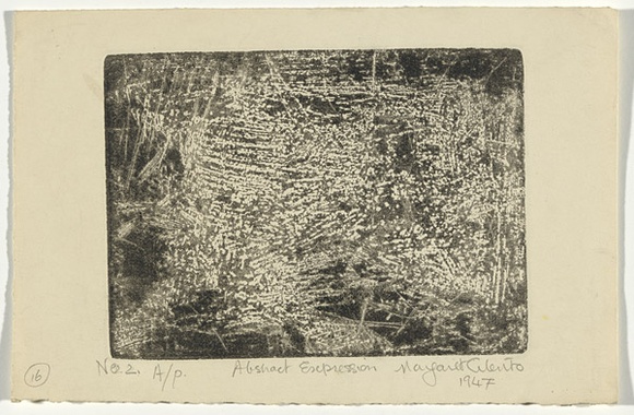 Artist: b'Cilento, Margaret.' | Title: b'Abstract expression.' | Date: 1947 | Technique: b'etching, printed in black ink, from one  plates,'