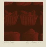 Artist: Brown, Alison. | Title: not titled [red cup cakes] | Date: 1985 | Technique: screenprint, printed in colour, from eight screens