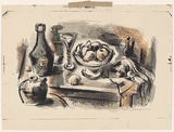 Artist: b'MACQUEEN, Mary' | Title: b'Still life' | Date: 1956 | Technique: b'lithograph, printed in black ink, from one plate; hand-coloured' | Copyright: b'Courtesy Paulette Calhoun, for the estate of Mary Macqueen'