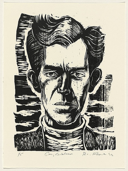 Artist: AMOR, Rick | Title: Gary Catalano. | Date: 1992 | Technique: woodcut, printed in black ink, from one block