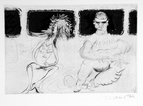 Artist: b'Hall, Adrian.' | Title: b'not titled.' | Date: 1989 | Technique: b'etching, printed in black ink, from one plate'