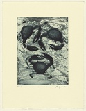 Artist: b'Law, Roger.' | Title: b'(Three mud crabs)' | Date: 2002 | Technique: b'aquatint and open-bite, printed in blue/black ink with plate-tone, from one plate'