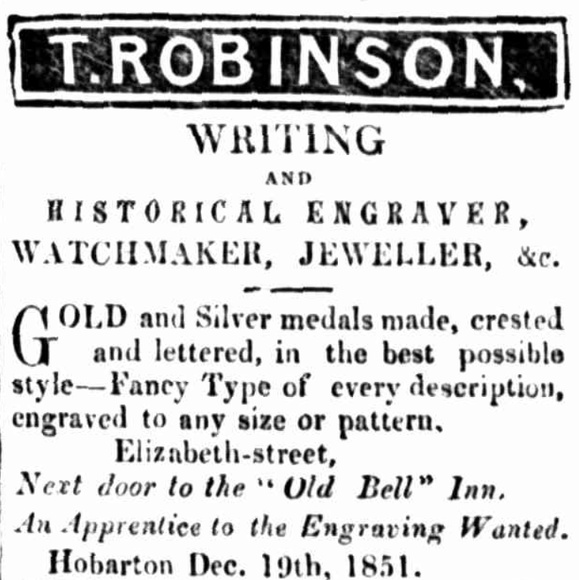 T.Robinson, Writing and historical engraver, watchmaker, Jeweller, &c. T.Robinson, Writing and historical engraver, watchmaker, Jeweller, &c.