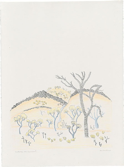 Artist: b'Bradhurst, Jane.' | Title: b'Limestone ridge, relic of ancient seas.' | Date: 1997 | Technique: b'lithograph, printed in black ink, from one stone; hand-coloured in watercolour'