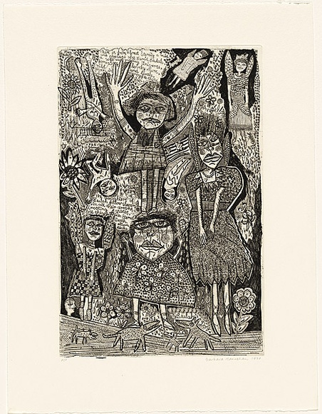 Artist: b'HANRAHAN, Barbara' | Title: b'Daughters of Beulah' | Date: 1989 | Technique: b'etching, printed in black ink with plate-tone'