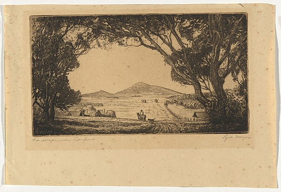 Artist: Morgan, Squire. | Title: Landscape near Canberra | Date: (1929) | Technique: etching, printed in brown ink, from one plate