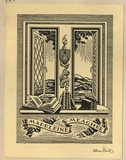 Artist: FEINT, Adrian | Title: Bookplate: Madeleine Meagher. | Date: (1933) | Technique: process block, printed in black ink, from one block | Copyright: Courtesy the Estate of Adrian Feint