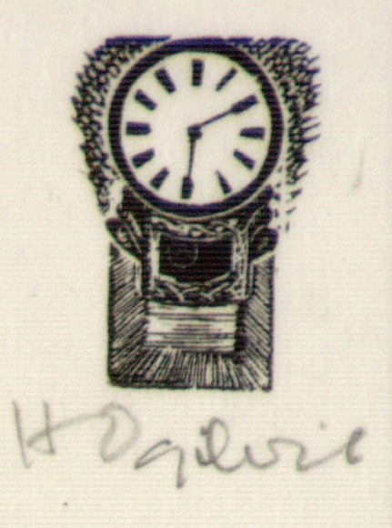 Artist: b'OGILVIE, Helen' | Title: b'(Clock)' | Date: (1953) | Technique: b'wood-engraving, printed in black ink, from one block'