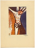 Title: b'not titled [Christ on the cross]' | Date: 1950s-60s | Technique: b'linocut, printed in colour, from multiple blocks'