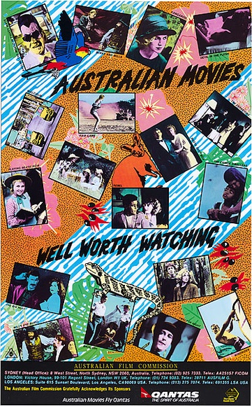 Artist: b'REDBACK GRAPHIX' | Title: b'Australian movies well worth watching' | Date: 1986 | Technique: b'offset-lithograph, printed in colour, from multiple plates (three colour process plus black)' | Copyright: b'\xc2\xa9 Leonie Lane'