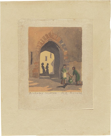 Artist: b'Arnold, Margery.' | Title: b'Archway Hyeres' | Date: c.1930 | Technique: b'linocut, printed in colour, from multiple blocks'