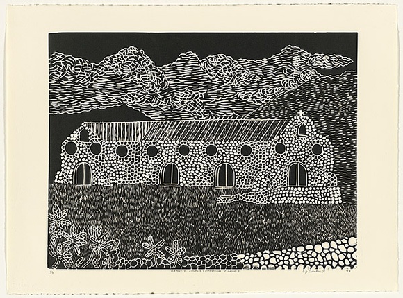 Title: b'Granite church (Hammond Island)' | Date: 1994 | Technique: b'linocut, printed in black ink, from one block'