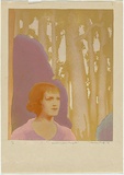 Artist: b'GRIFFIN, Murray' | Title: bRabbit trapper's daughter. | Date: 1936 | Technique: b'linocut, printed in colour, from multiple blocks'