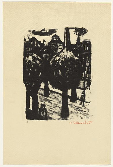 Artist: b'SELLBACH, Udo' | Title: b'Trees in a street' | Date: 1950 | Technique: b'lithograph, printed in black ink, from one stone'