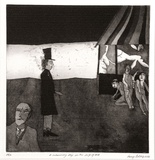 Artist: b'BALDESSIN, George' | Title: b'A recurring day in the life of M.M.' | Date: 1966 | Technique: b'etching and aquatint, printed in black ink, from one plate'