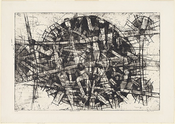 Artist: b'Kemp, Roger.' | Title: b'Rhythmic circle.' | Date: 1973-74 | Technique: b'etching, printed in black ink, from magnesium plate'