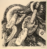 Artist: b'Hillard, Merris.' | Title: b'Chains' | Date: c.1986 | Technique: b'crayon lithograph, printed in black ink, from one plate'