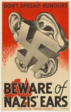 Artist: b'Rowell, John.' | Title: bBeware of Nazi's Ears | Date: 1940s | Technique: b'lithograph, printed in colour, from multiple stones [or plates]'